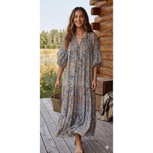 Free People Maxi Dress L Bohemian Cottagecore Tiered Romantic Flowy Boho Chic